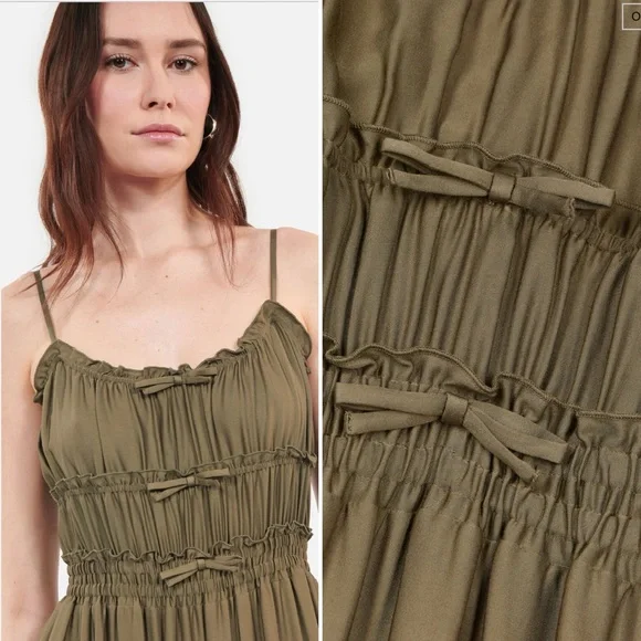 The Kooples Long Green Kaki Maxi Dress w Bows - Kooples Size Size 1 - US Small - Picture 3 of 6